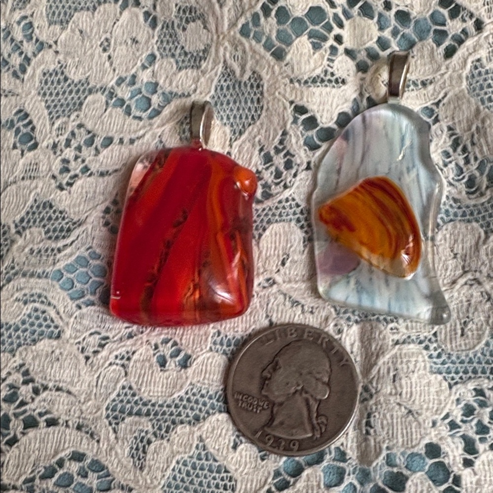 2 assorted  Handmade USA  Fused Glass Pendants